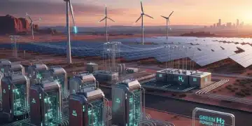 Futuristic hydrogen production facility with renewable energy sources