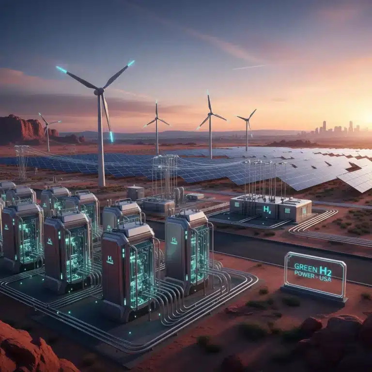 Futuristic hydrogen production facility with renewable energy sources
