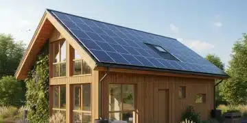 Modern eco-friendly house with solar panels and green landscaping, representing 2026 green building codes
