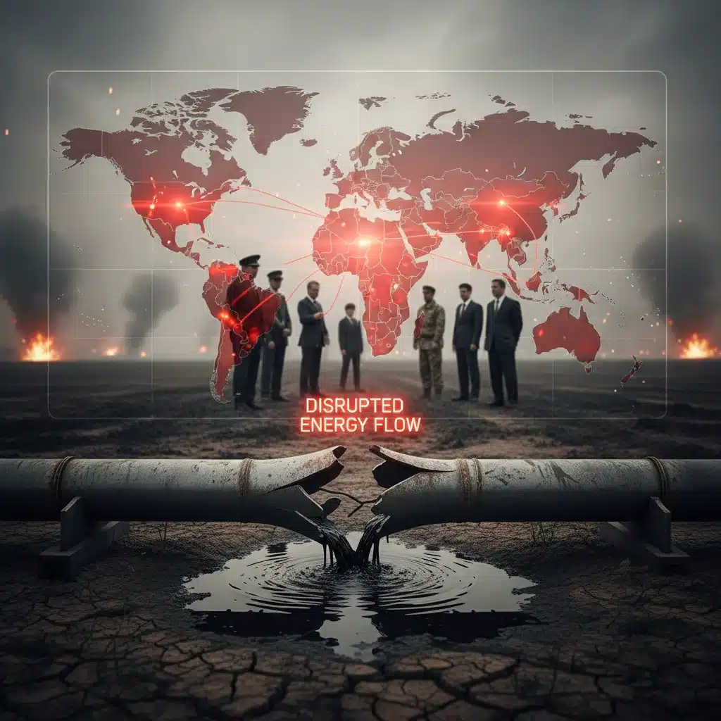 Geopolitical conflict disrupting oil and gas pipelines, affecting energy supply