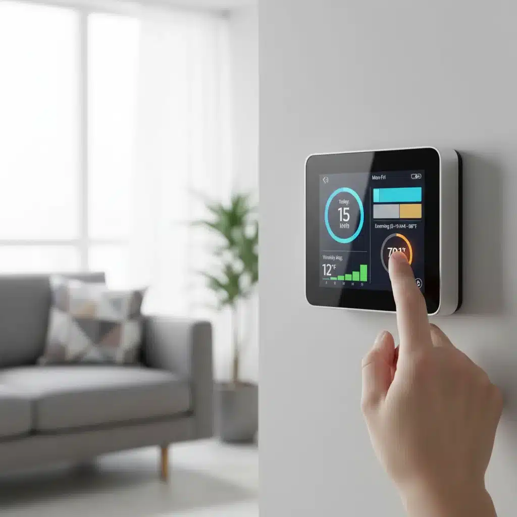 Smart thermostat displaying energy usage and settings