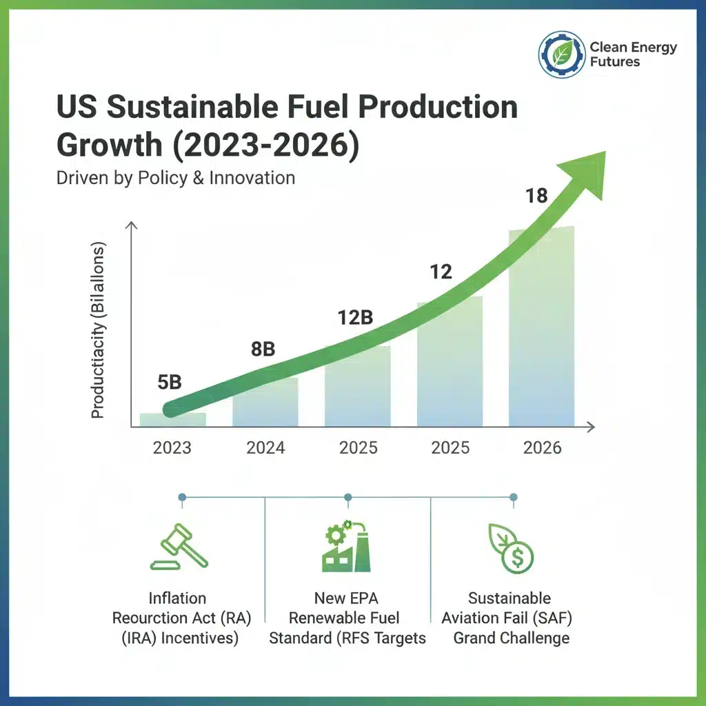 Projected growth of sustainable fuel production in the US 2023-2026