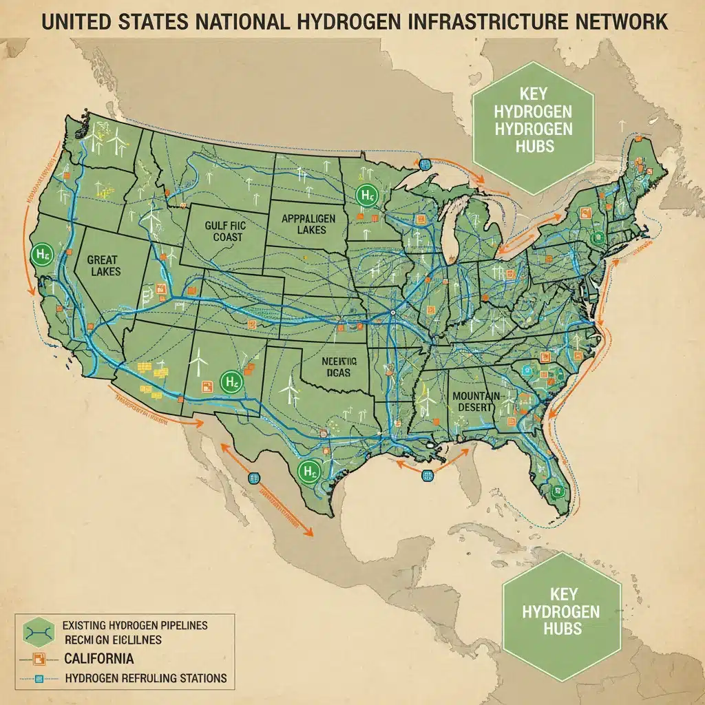 Map of proposed U.S. hydrogen infrastructure and hubs