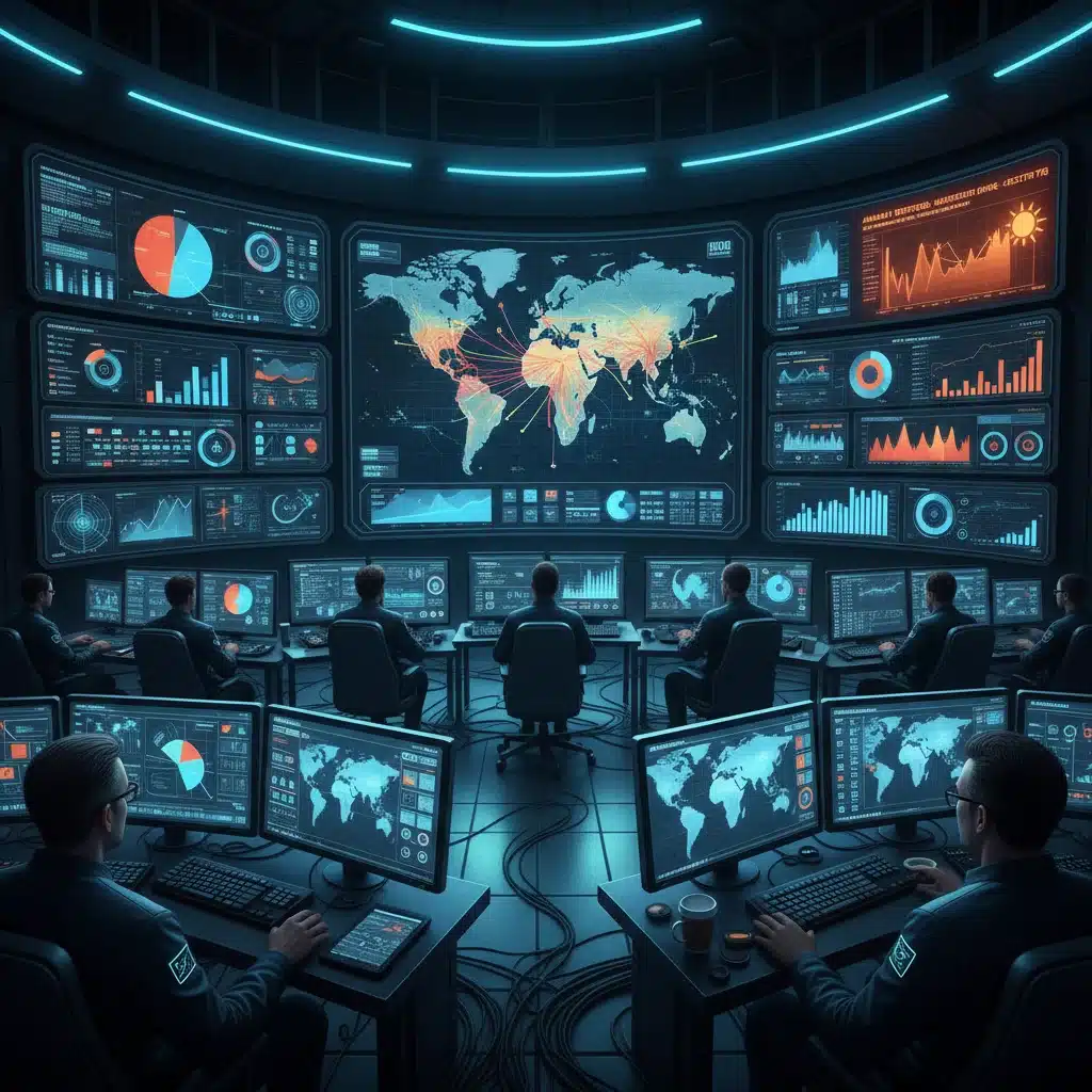 Energy control room with AI-powered predictive analytics displays