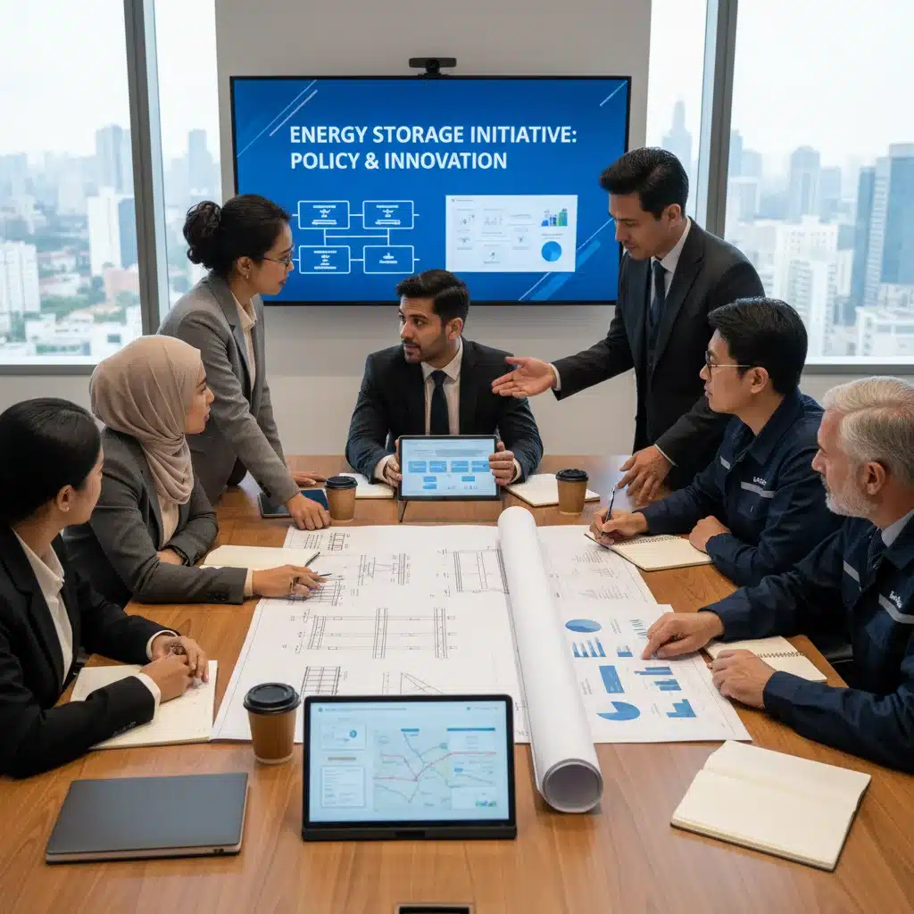 Industry professionals discussing commercial energy storage project development